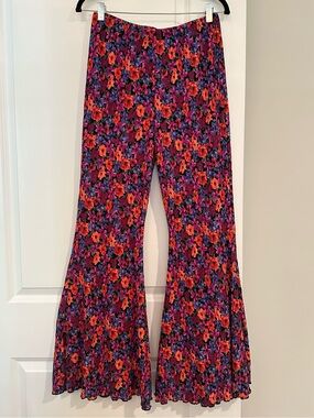 Wild Fable Floral Multicolor Pleated Stretchy Flare Bell Bottom Pants Size M
